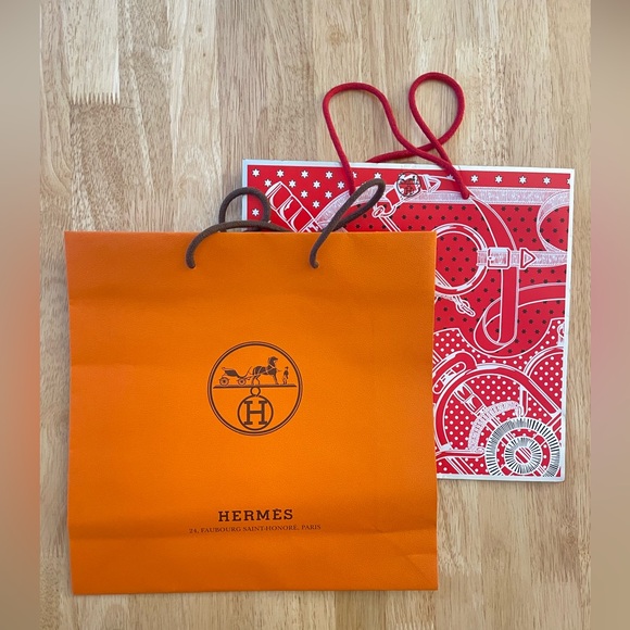 Hermes shopping bags - one regular, one holiday limited edition. - Picture 1 of 6